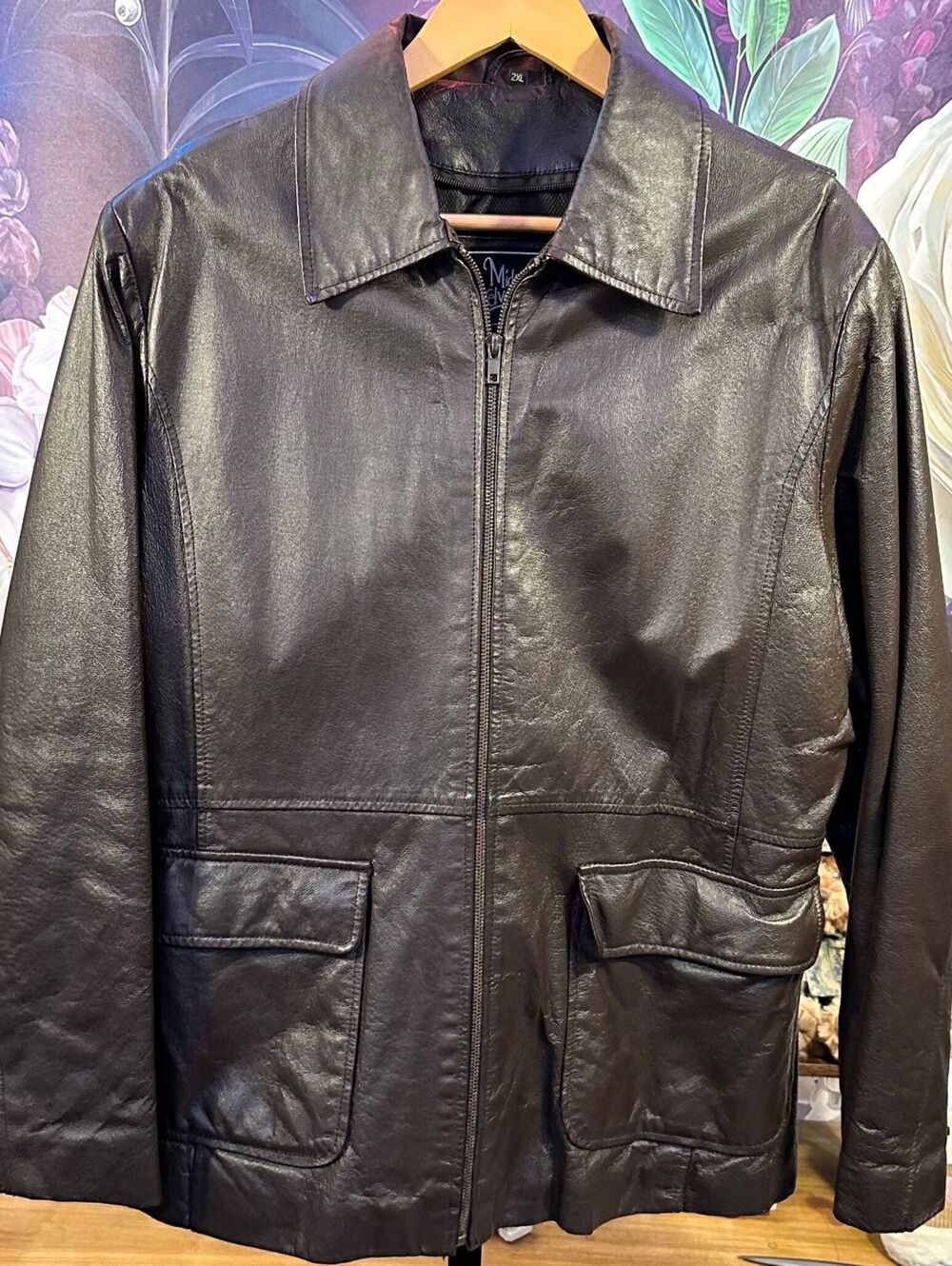 Midnight Velvet Men's 2XL Genuine Leather Jacket Dark Brown Utility Coat